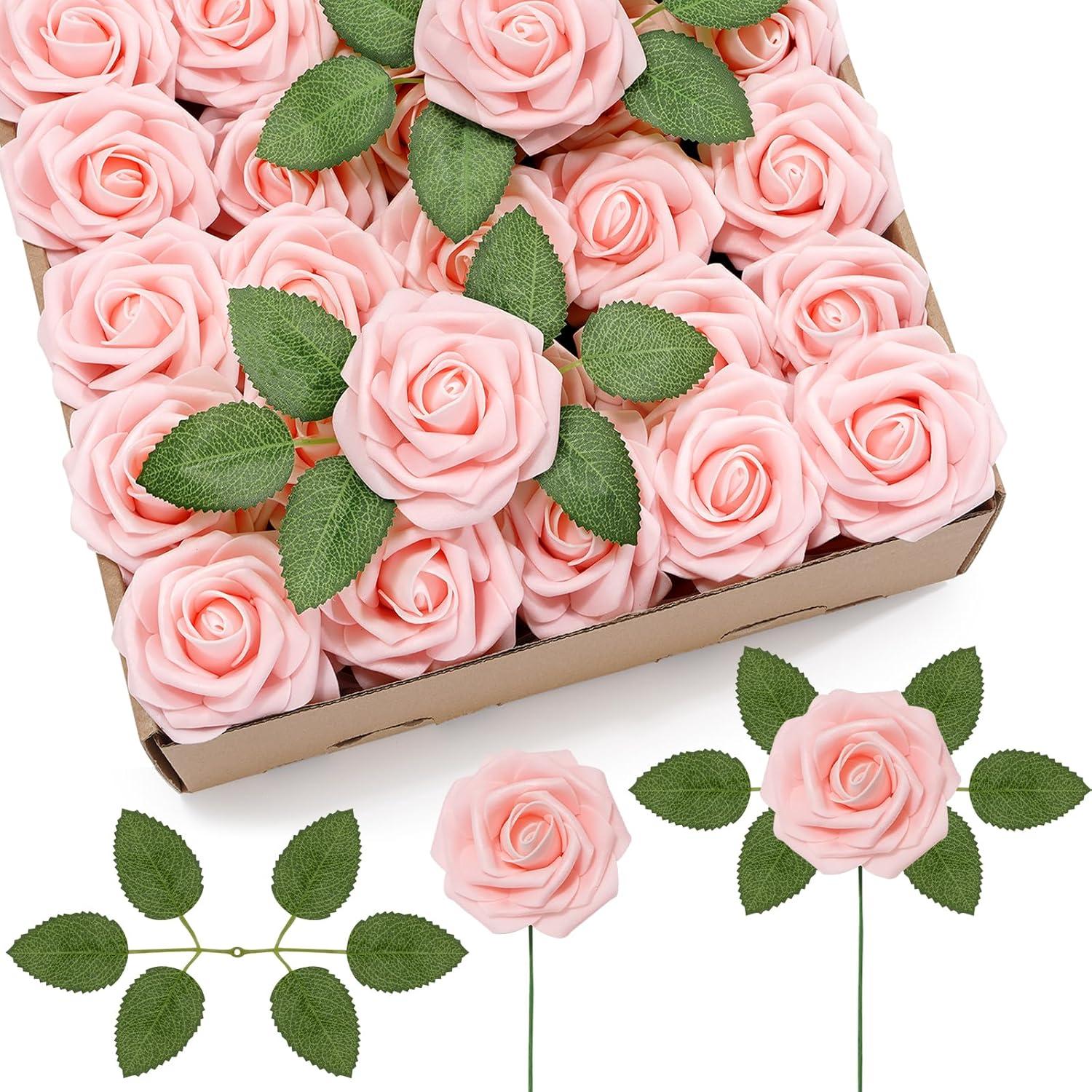 image:imageLifewit Artificial Flowers 25 Pcs Dark Red Foam Real Looking Roses with Stems Fake Roses for DIY Wedding Bouquets Centerpieces Arrangements Valentine DecorationsBlush