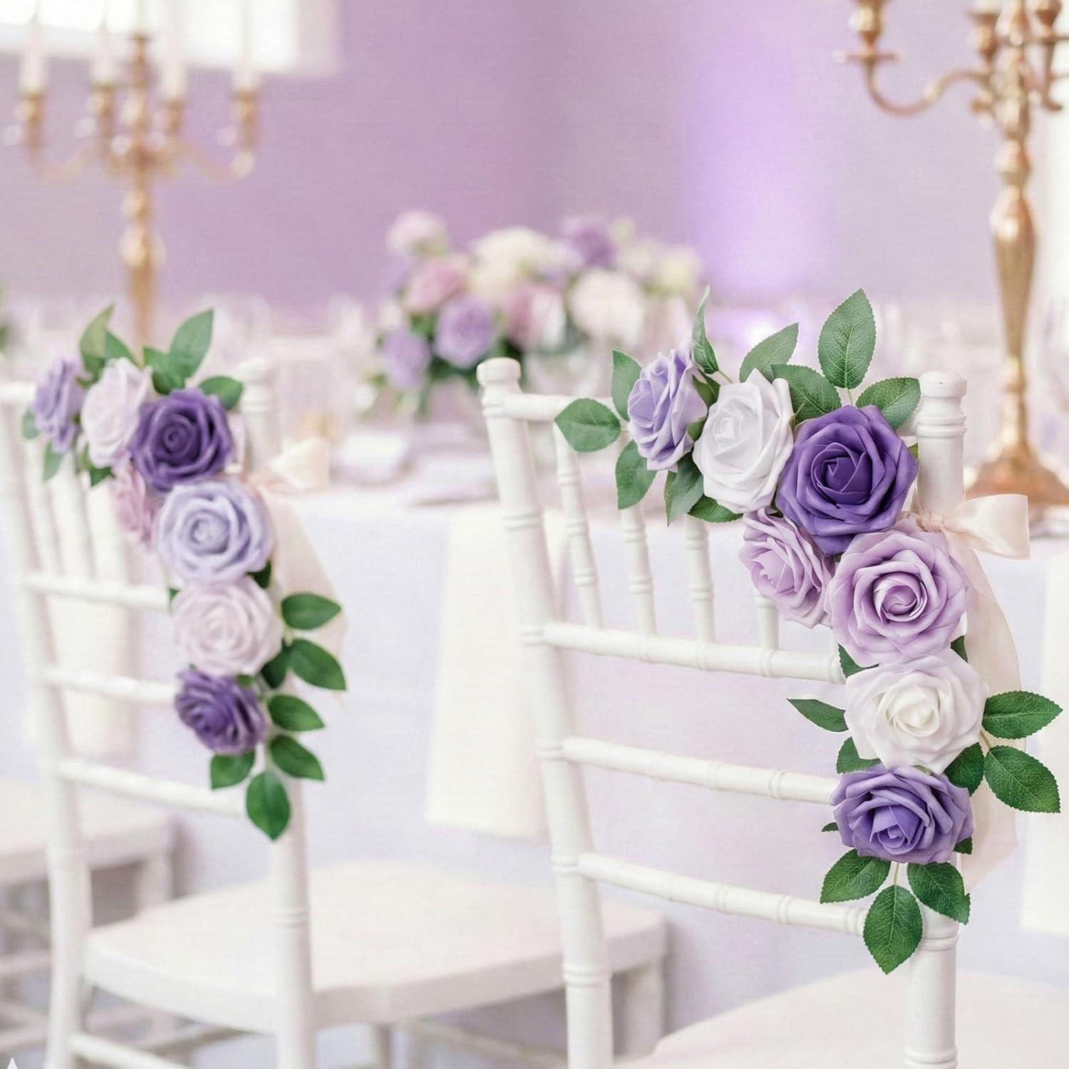 image:imageLifewit Artificial Flowers 25 Pcs Dark Red Foam Real Looking Roses with Stems Fake Roses for DIY Wedding Bouquets Centerpieces Arrangements Valentine DecorationsIvory Purple Mix
