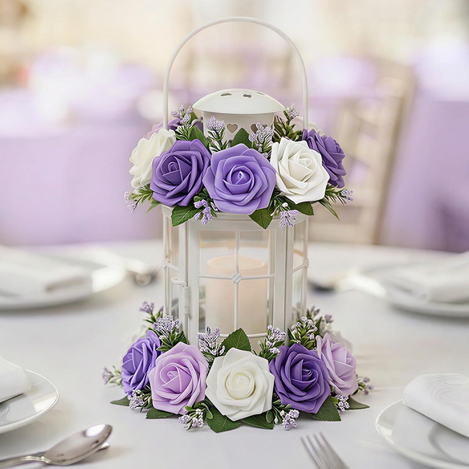 image:imageLifewit Artificial Flowers 25 Pcs Dark Red Foam Real Looking Roses with Stems Fake Roses for DIY Wedding Bouquets Centerpieces Arrangements Valentine DecorationsIvory Purple Mix