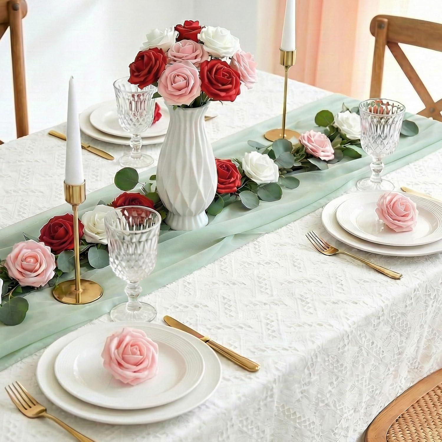 image:imageLifewit Artificial Flowers 25 Pcs Dark Red Foam Real Looking Roses with Stems Fake Roses for DIY Wedding Bouquets Centerpieces Arrangements Valentine DecorationsBlush