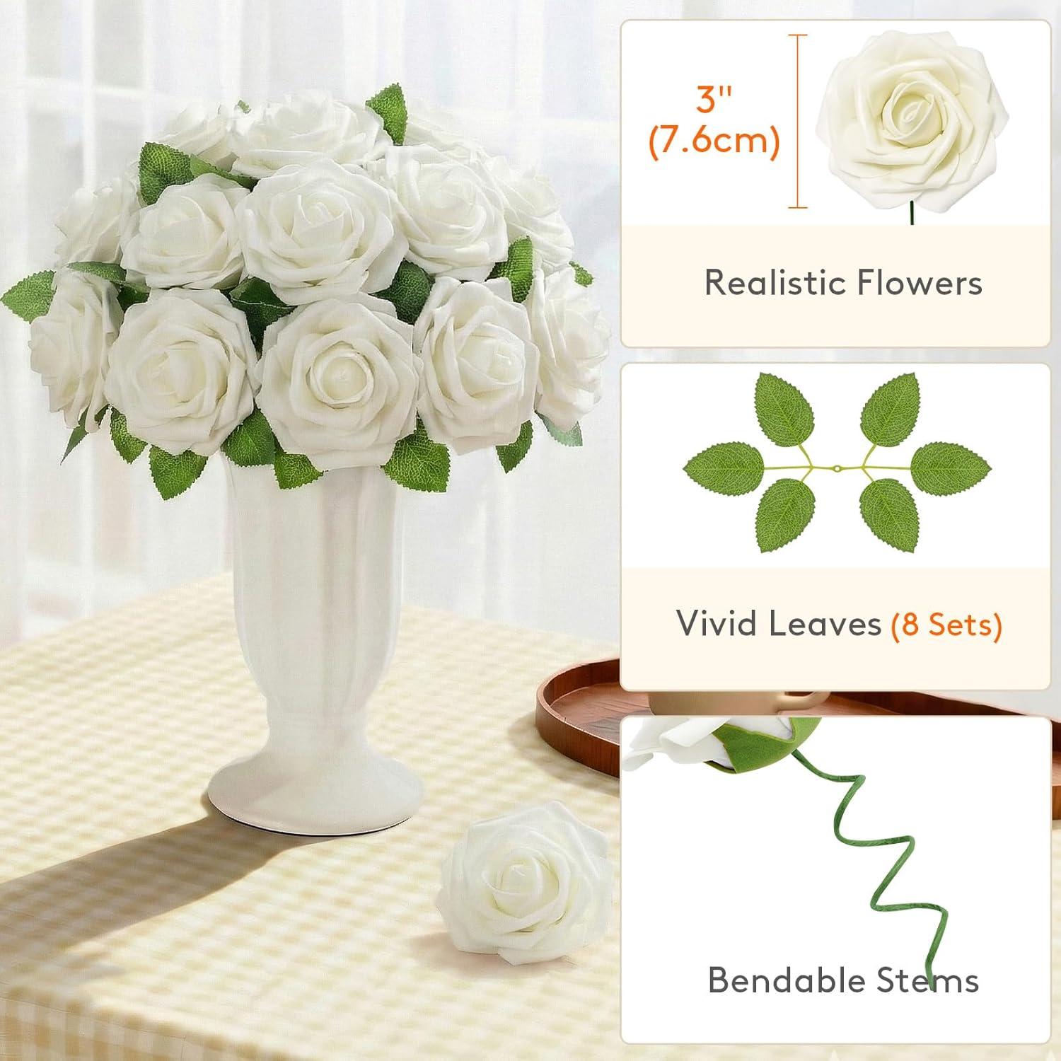 image:imageLifewit Artificial Flowers 25 Pcs Dark Red Foam Real Looking Roses with Stems Fake Roses for DIY Wedding Bouquets Centerpieces Arrangements Valentine DecorationsIvory