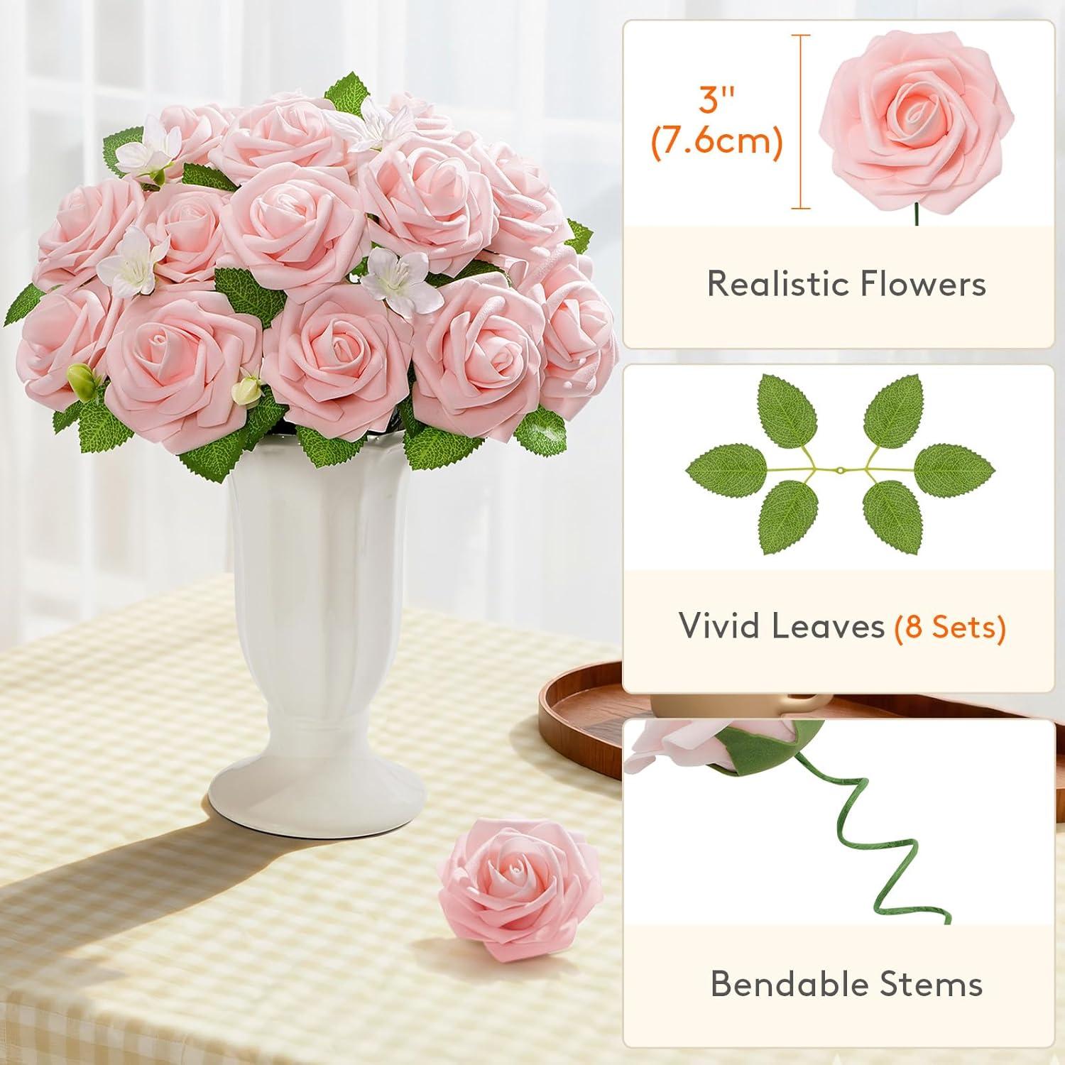 image:imageLifewit Artificial Flowers 25 Pcs Dark Red Foam Real Looking Roses with Stems Fake Roses for DIY Wedding Bouquets Centerpieces Arrangements Valentine DecorationsBlush