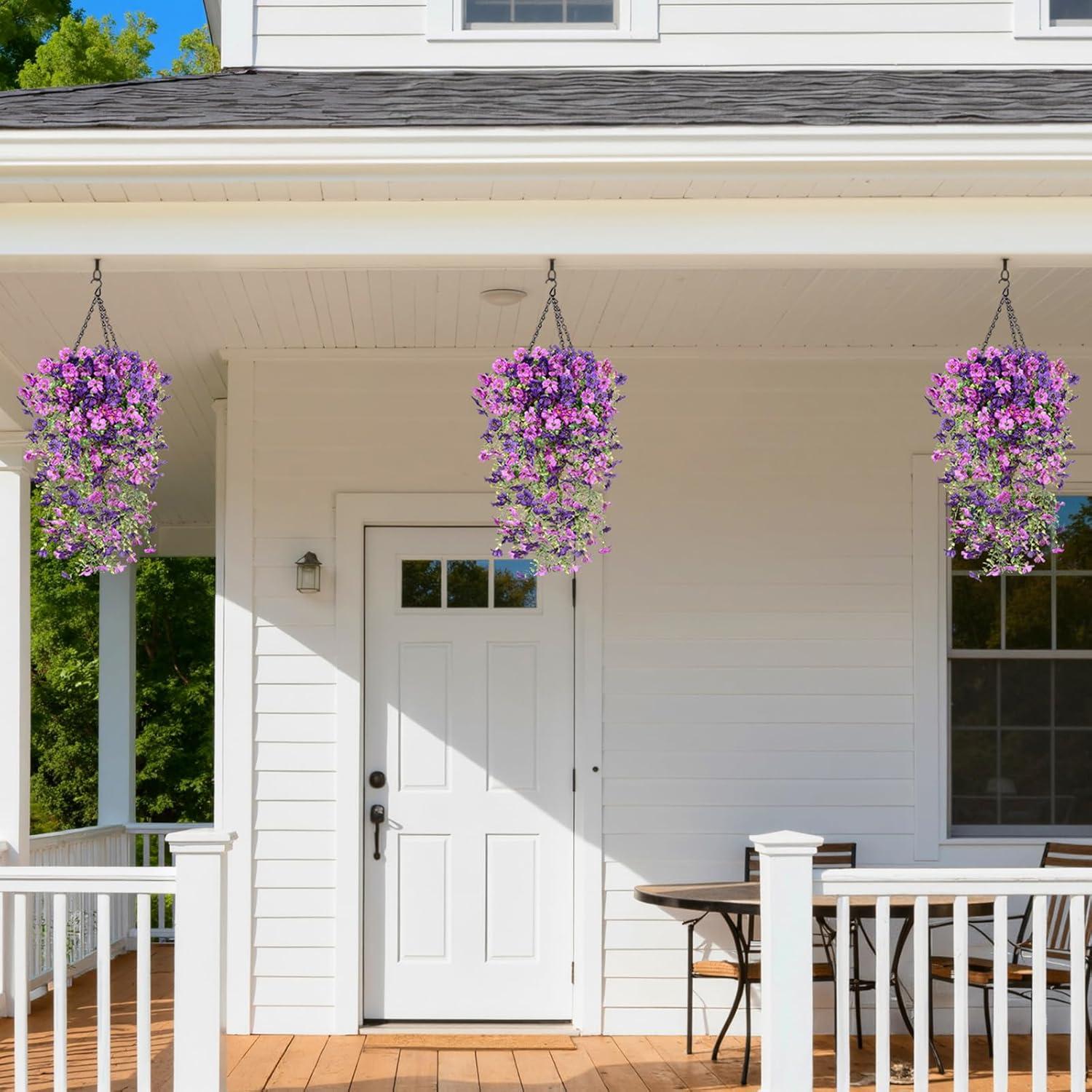 image:imageLifewit Artificial Hanging Daisy Flowers UV Resistant Plastic Fake Flowers for Outdoor Indoor Garden Porch Patio Balcony Decor 2 Upright Stems 2 Hanging Vines Combo Double Purple4 Pcs