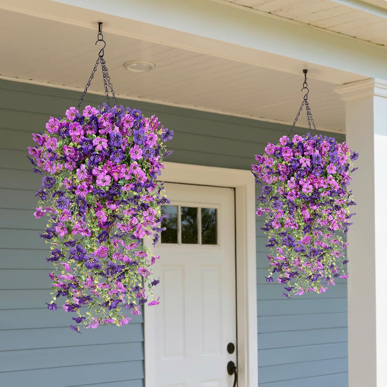 image:imageLifewit Artificial Hanging Daisy Flowers UV Resistant Plastic Fake Flowers for Outdoor Indoor Garden Porch Patio Balcony Decor 2 Upright Stems 2 Hanging Vines Combo Double Purple6 Pcs