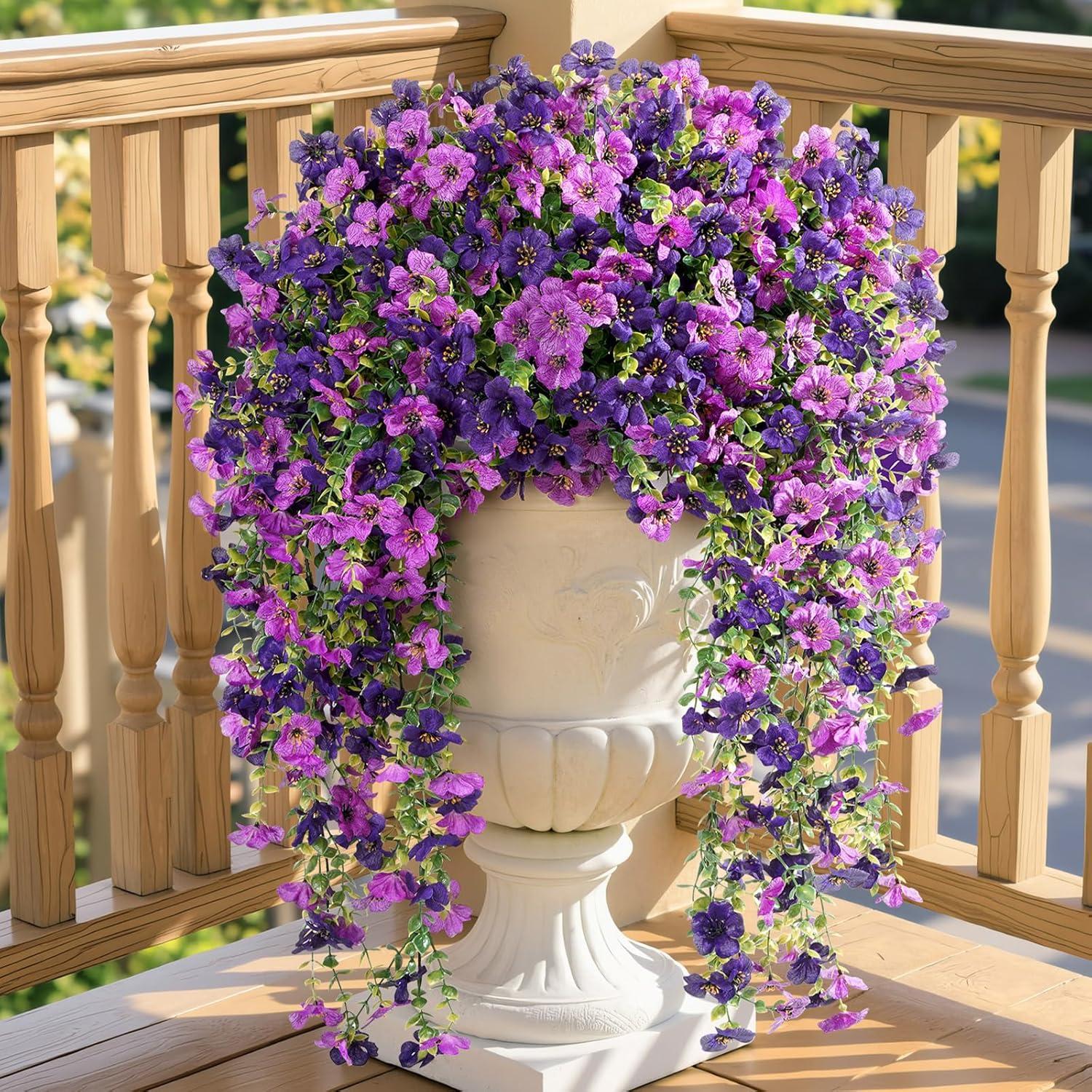 image:imageLifewit Artificial Hanging Daisy Flowers UV Resistant Plastic Fake Flowers for Outdoor Indoor Garden Porch Patio Balcony Decor 2 Upright Stems 2 Hanging Vines Combo Double Purple6 Pcs