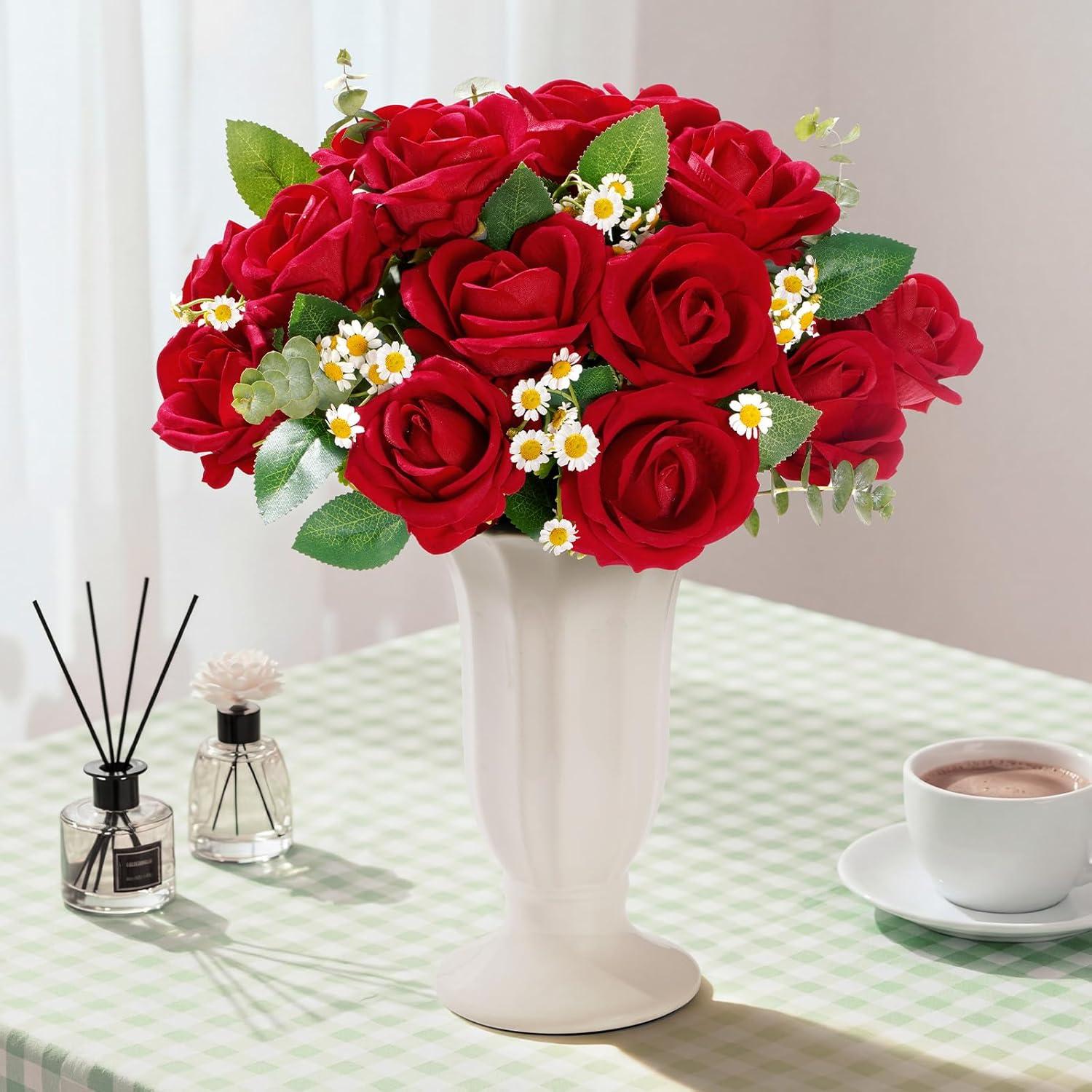 image:imageLifewit Classic Red Artificial Roses Flowers Faux Long Stem Silk Roses Bulky for DIY Wedding Bouquets Decoration Centerpieces Arrangements Velentine12 PcsRed