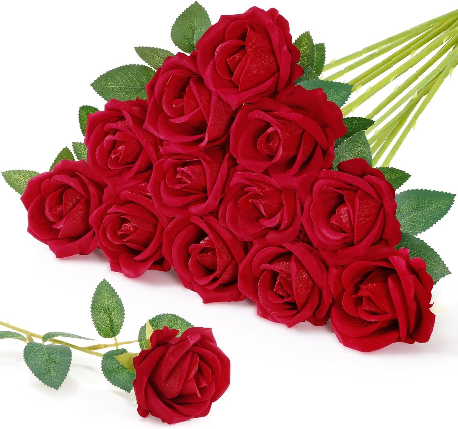 image:imageLifewit Classic Red Artificial Roses Flowers Faux Long Stem Silk Roses Bulky for DIY Wedding Bouquets Decoration Centerpieces Arrangements Velentine12 PcsRed