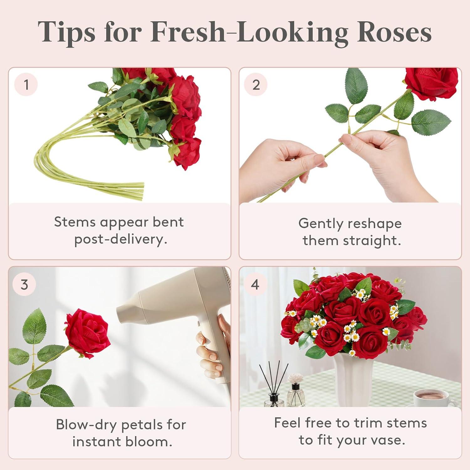 image:imageLifewit Classic Red Artificial Roses Flowers Faux Long Stem Silk Roses Bulky for DIY Wedding Bouquets Decoration Centerpieces Arrangements Velentine12 PcsRed