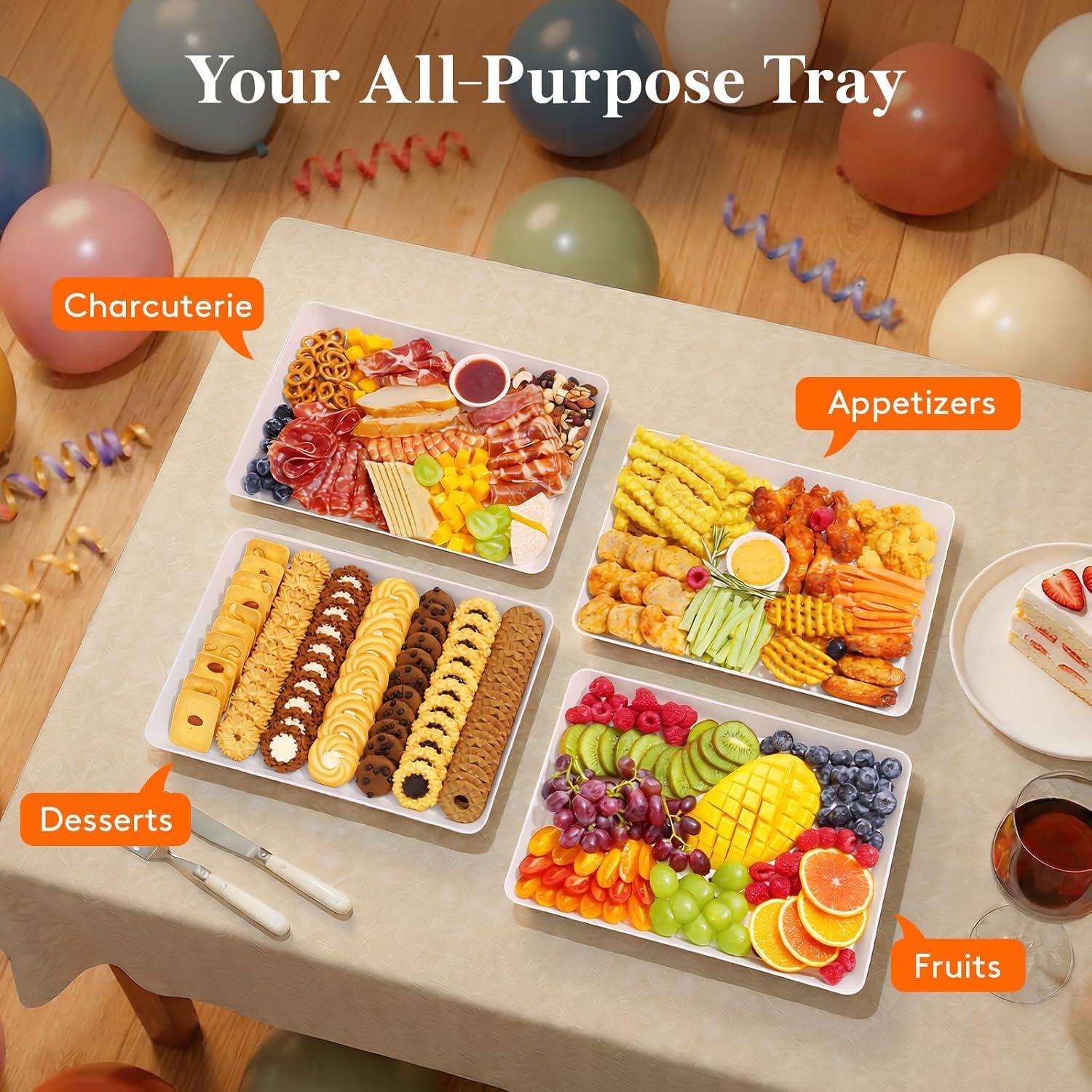 image:imageLifewit Extra Large Plastic Serving Trays 16 x 12 Reusable Food Serving Platters White Catering Trays for Parties Buffet Snacks Fruit Appetizers amp Charcuterie BPAFree Set of 46
