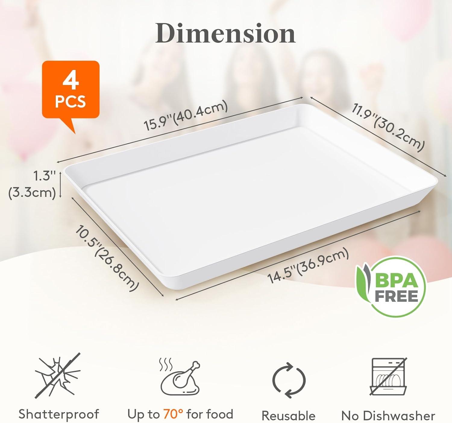 image:imageLifewit Extra Large Plastic Serving Trays 16 x 12 Reusable Food Serving Platters White Catering Trays for Parties Buffet Snacks Fruit Appetizers amp Charcuterie BPAFree Set of 44