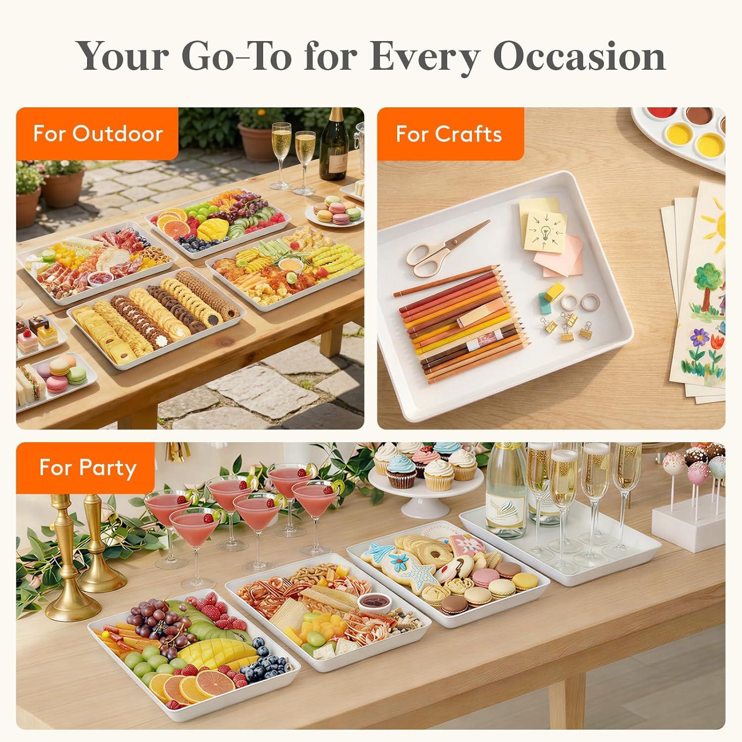image:imageLifewit Extra Large Plastic Serving Trays 16 x 12 Reusable Food Serving Platters White Catering Trays for Parties Buffet Snacks Fruit Appetizers amp Charcuterie BPAFree Set of 46