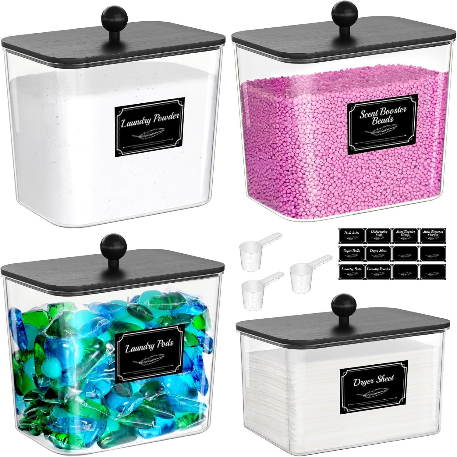 image:imageLifewit Laundry Pods Container with Lid Dryer Sheet Holder Room Organization Storage for Coffee Pods Kcup Washing Powder Scent Booster Beads 2600 2000ml05307galNatural3 PcsBlack