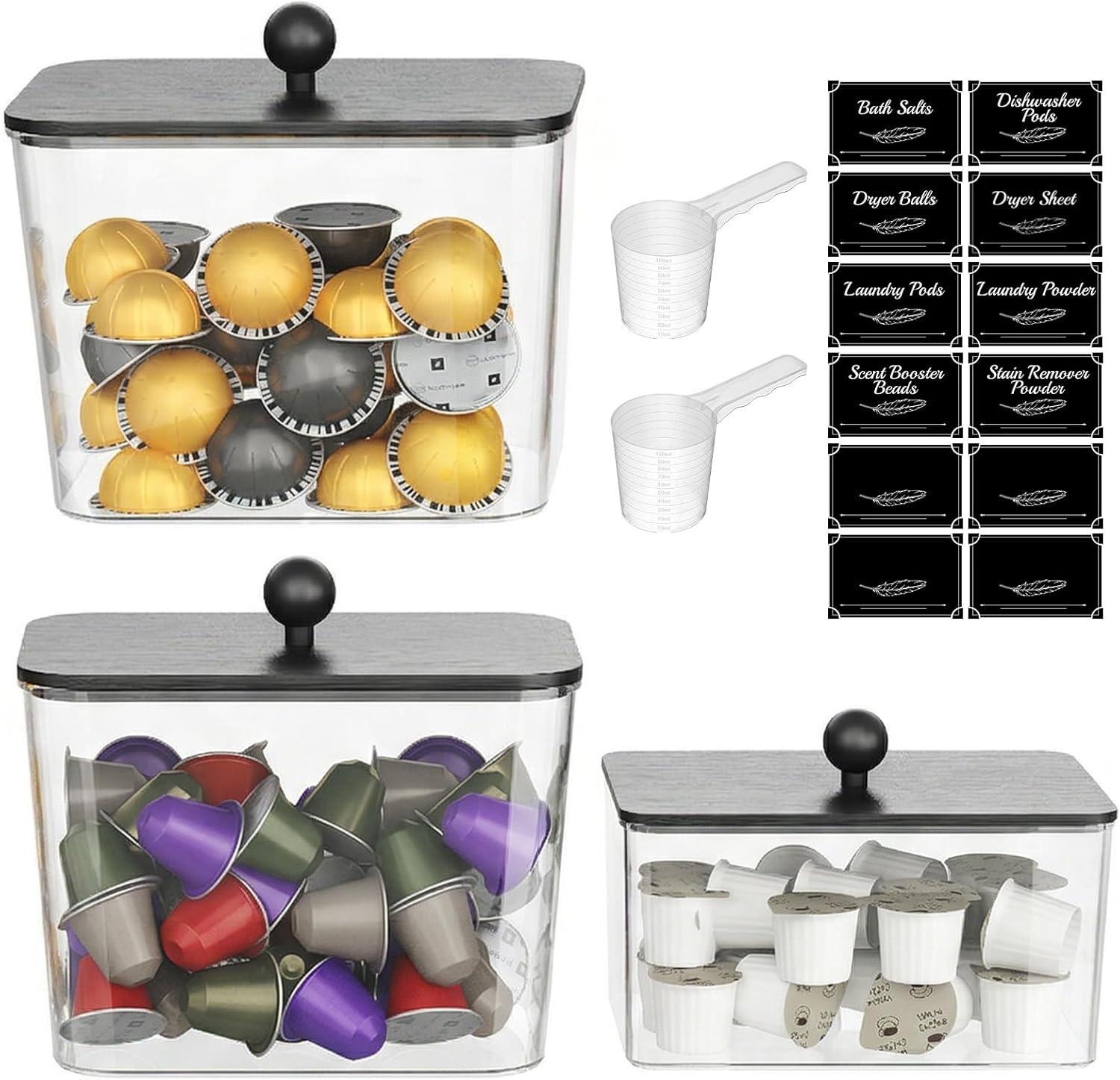 image:imageLifewit Laundry Pods Container with Lid Dryer Sheet Holder Room Organization Storage for Coffee Pods Kcup Washing Powder Scent Booster Beads 2600 2000ml05307galNatural3 PcsBlack