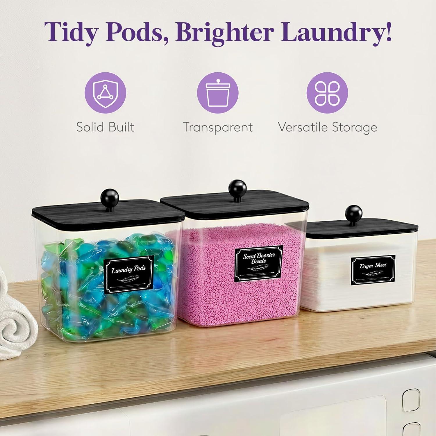 image:imageLifewit Laundry Pods Container with Lid Dryer Sheet Holder Room Organization Storage for Coffee Pods Kcup Washing Powder Scent Booster Beads 2600 2000ml05307galNatural3 PcsBlack