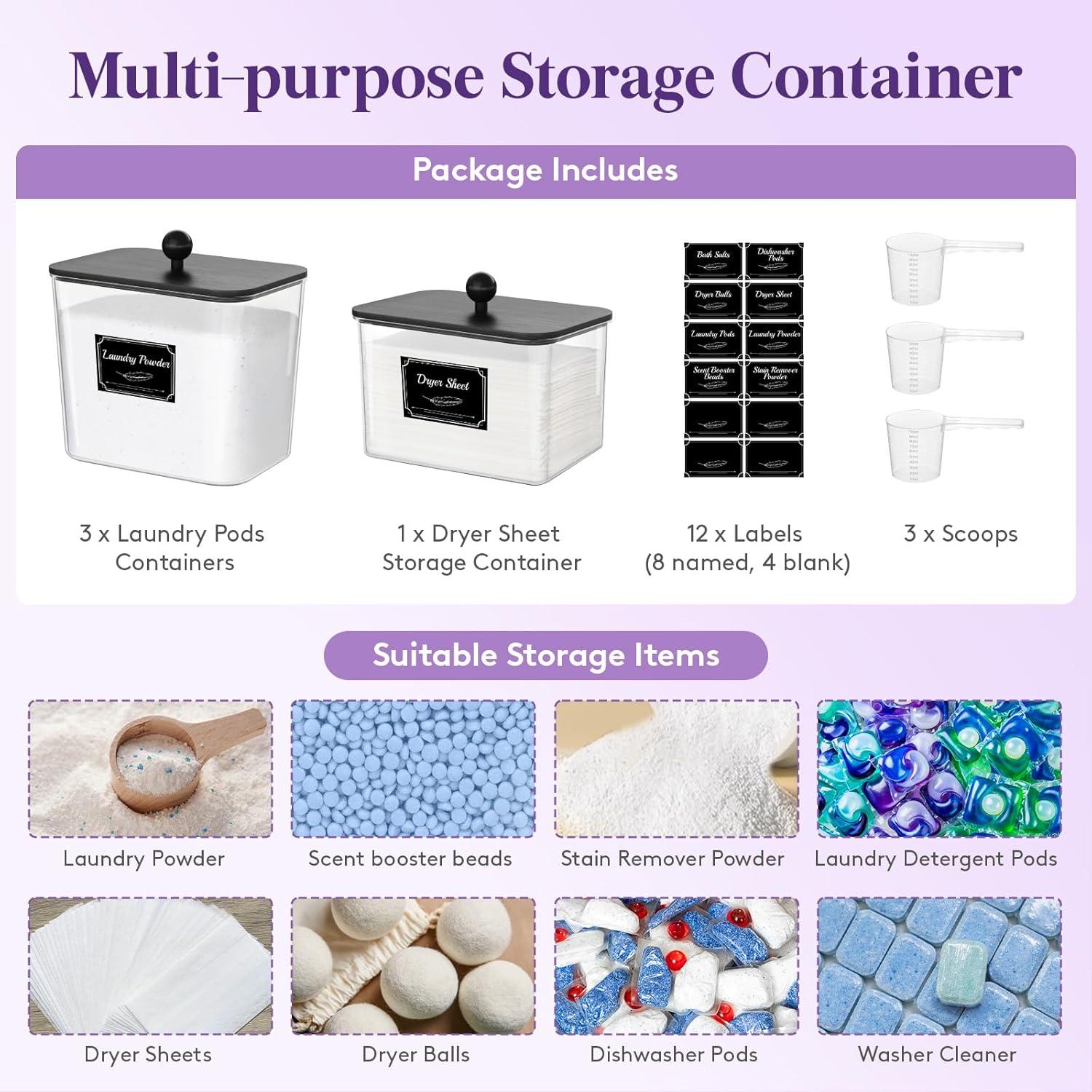 image:imageLifewit Laundry Pods Container with Lid Dryer Sheet Holder Room Organization Storage for Coffee Pods Kcup Washing Powder Scent Booster Beads 2600 2000ml05307galNatural3 PcsBlack