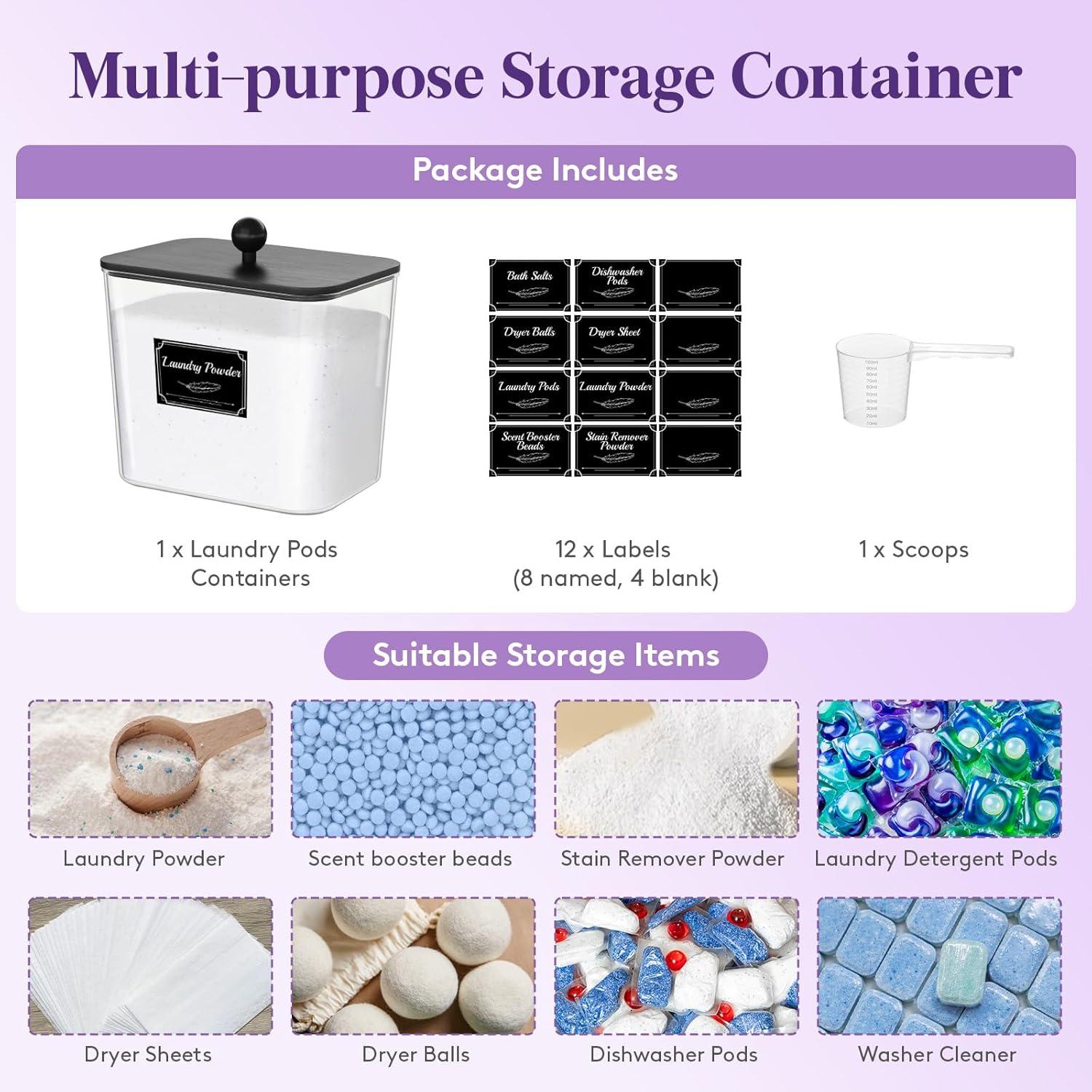 image:imageLifewit Laundry Pods Container with Lid Dryer Sheet Holder Room Organization Storage for Coffee Pods Kcup Washing Powder Scent Booster Beads 2600 2000ml05307galNatural3 PcsBlack