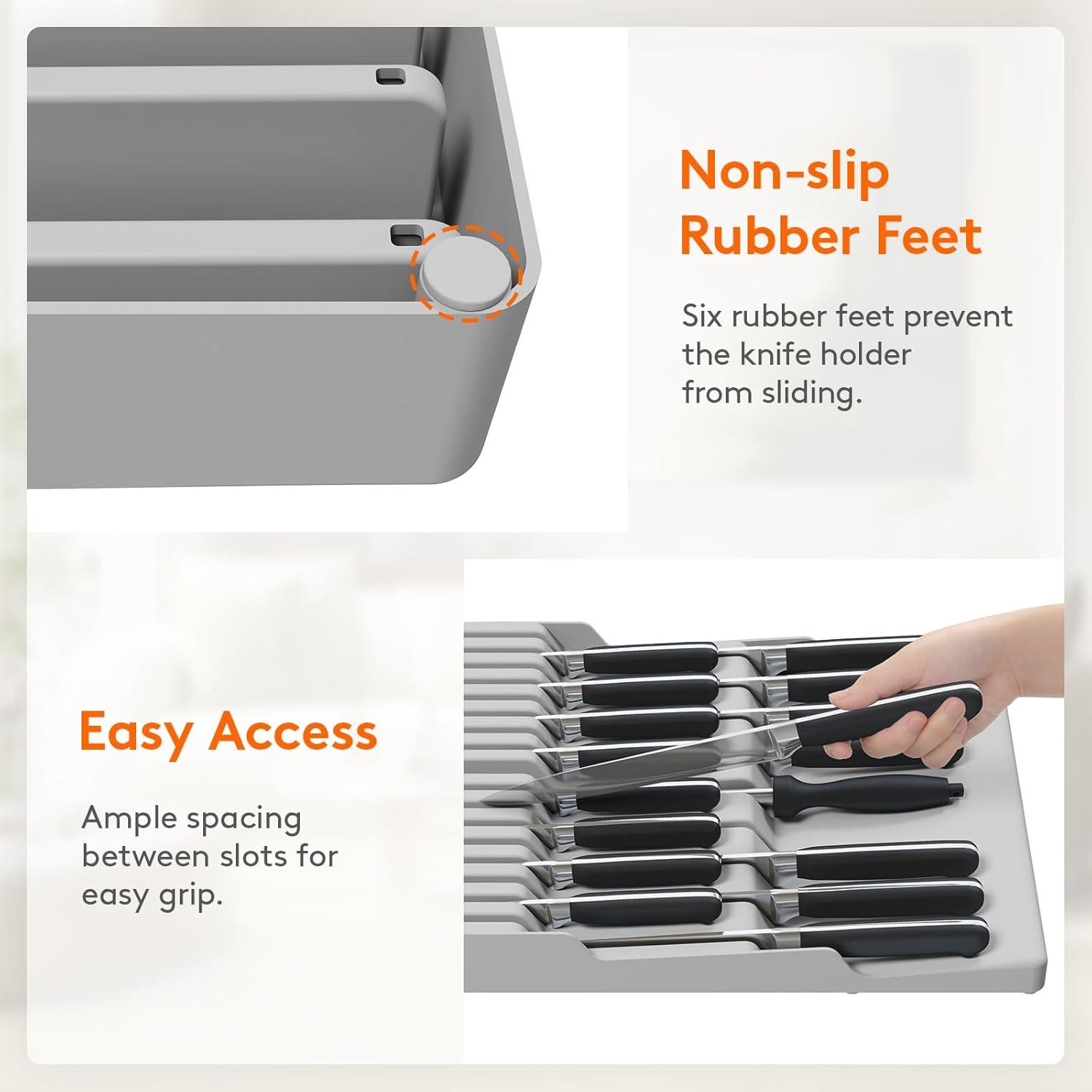image:imageLifewit Magnetic Drawer Knife Organizers Insert Kitchen Plastic In Drawer Knife Block Slots Steak Chefs Knives Holder Storage Sets for 12 Knives and 1 Sharpening Steel Large BlackGray