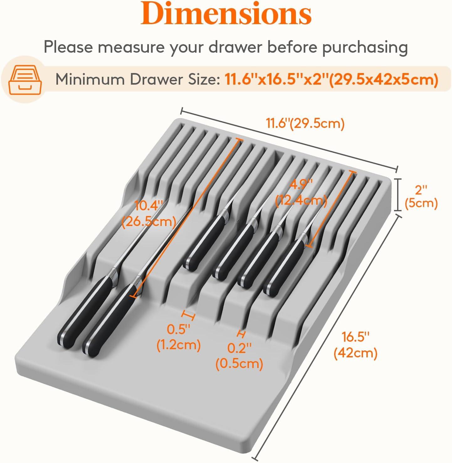 image:imageLifewit Magnetic Drawer Knife Organizers Insert Kitchen Plastic In Drawer Knife Block Slots Steak Chefs Knives Holder Storage Sets for 12 Knives and 1 Sharpening Steel Large BlackGray