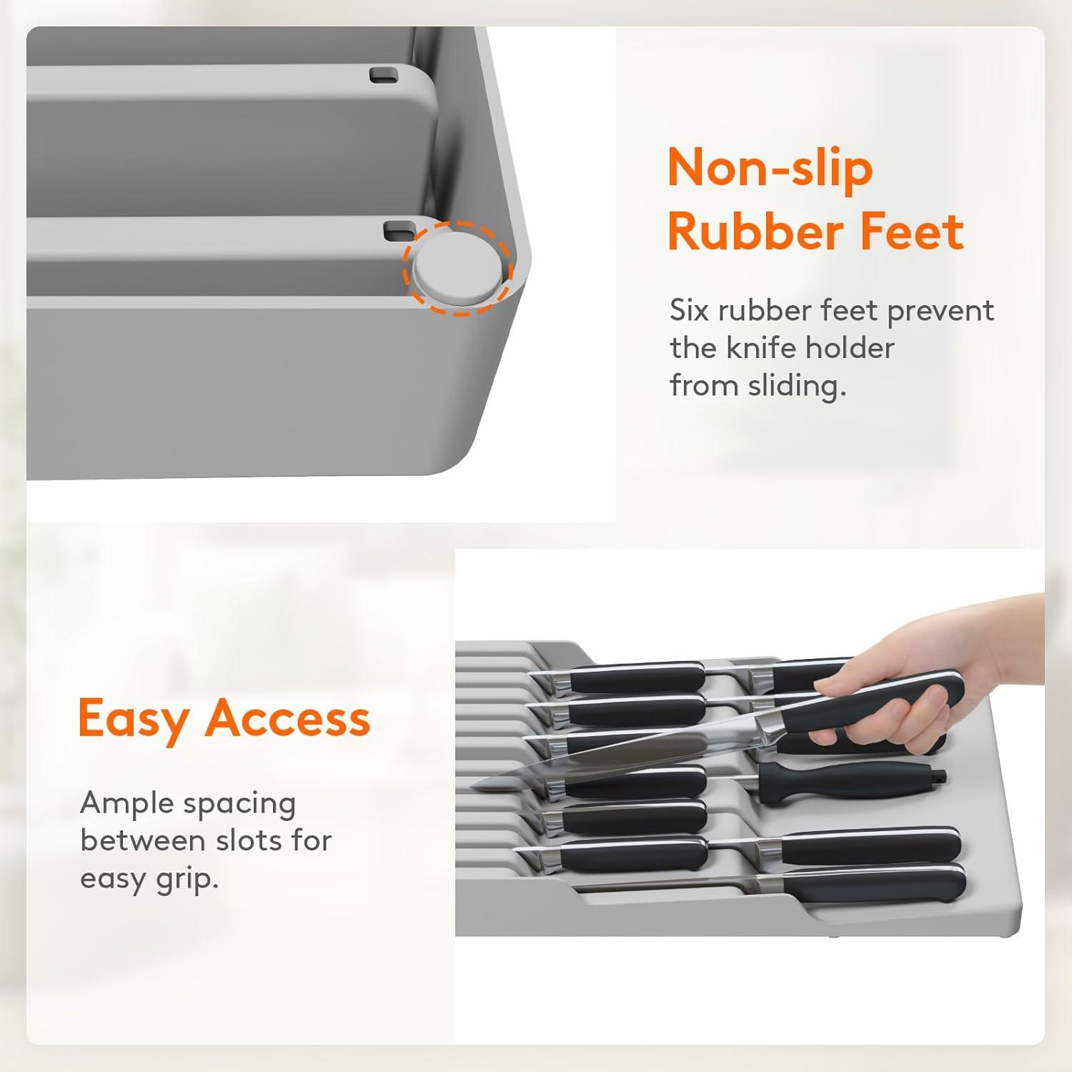 image:imageLifewit Magnetic Drawer Knife Organizers Insert Kitchen Plastic In Drawer Knife Block Slots Steak Chefs Knives Holder Storage Sets for 12 Knives and 1 Sharpening Steel Large BlackGray