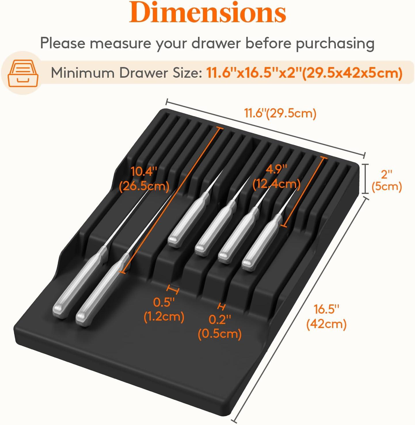 image:imageLifewit Magnetic Drawer Knife Organizers Insert Kitchen Plastic In Drawer Knife Block Slots Steak Chefs Knives Holder Storage Sets for 12 Knives and 1 Sharpening Steel Large BlackBlack