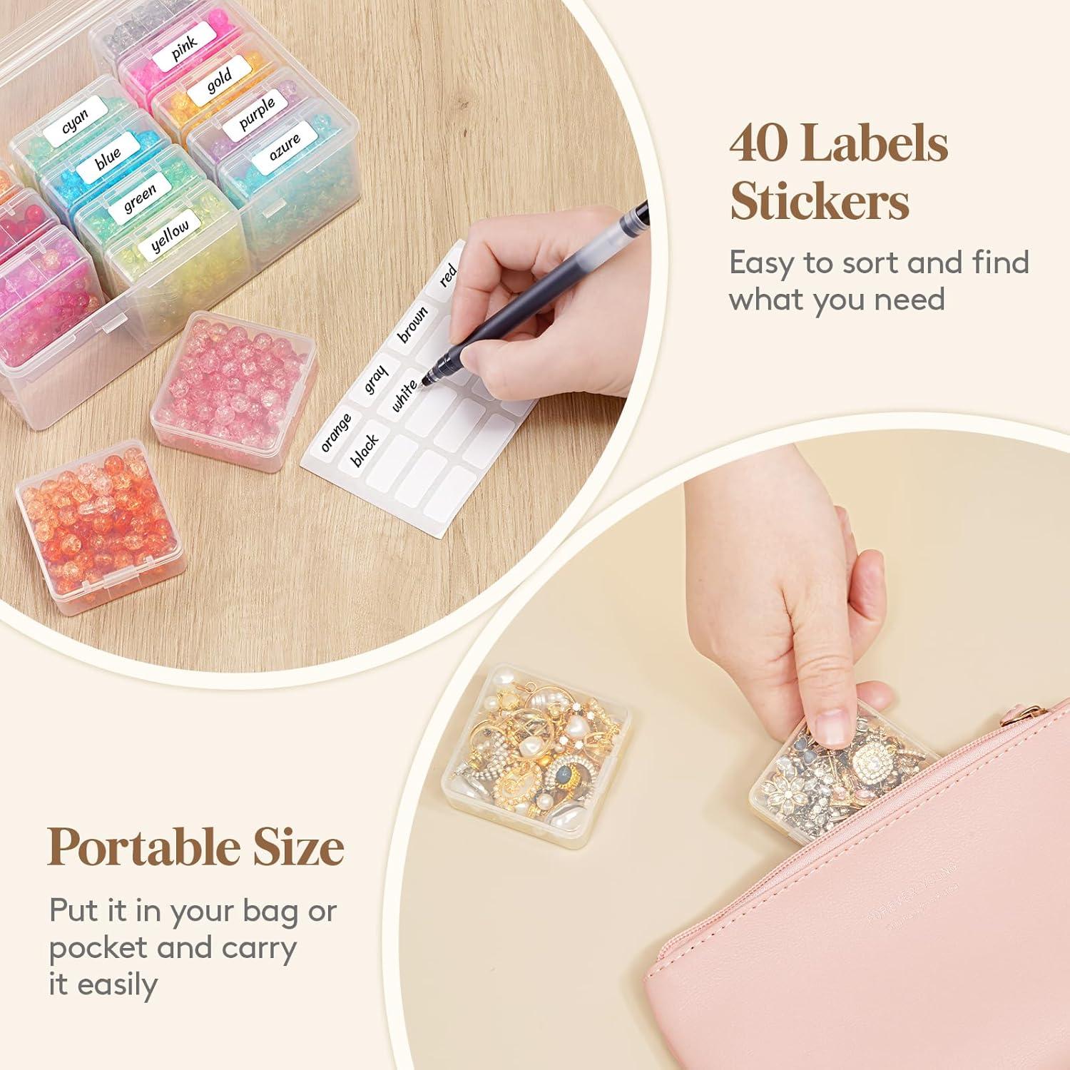 image:imageLifewit Small Bead Organizers with AntiTipping Divided Base 32 Pieces Plastic Craft Storage Box with Hinged Lid and Labels Mini Clear Sorting Case for Jewelry Diamonds Bracelets Seeds Screws2
