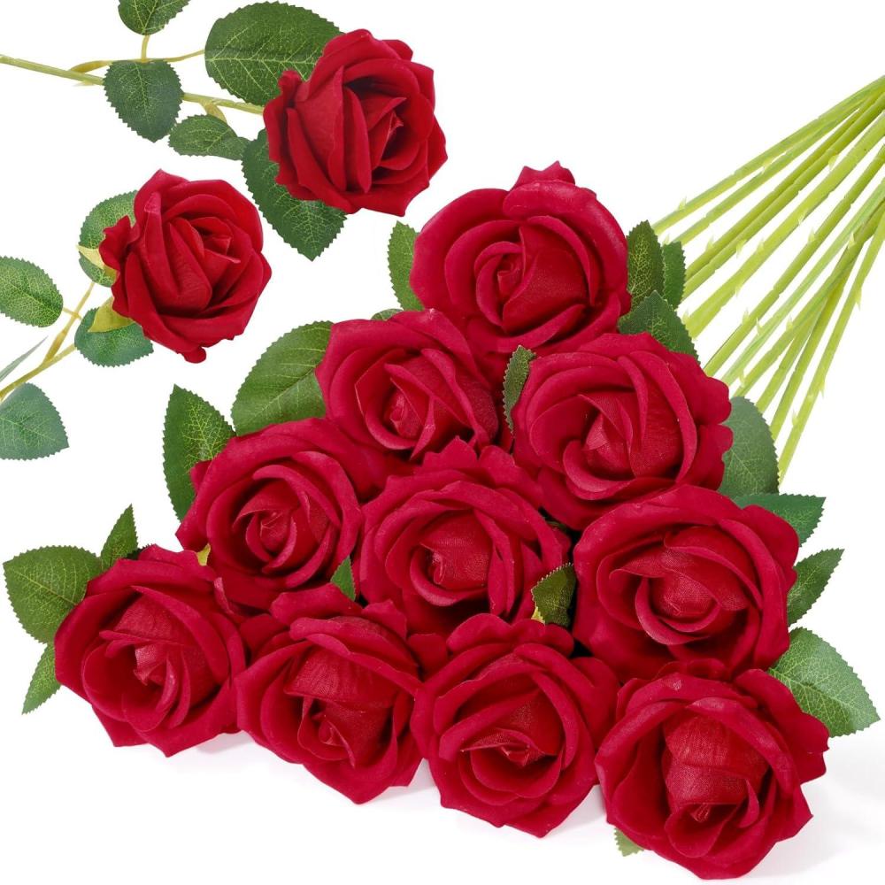 image:imageLifewit 12 Pcs White Artificial Roses Flowers in Bulk Fake Long Stem Silk Roses for DIY Wedding Bouquets Centerpieces Arrangements Valentine DecorationsRed
