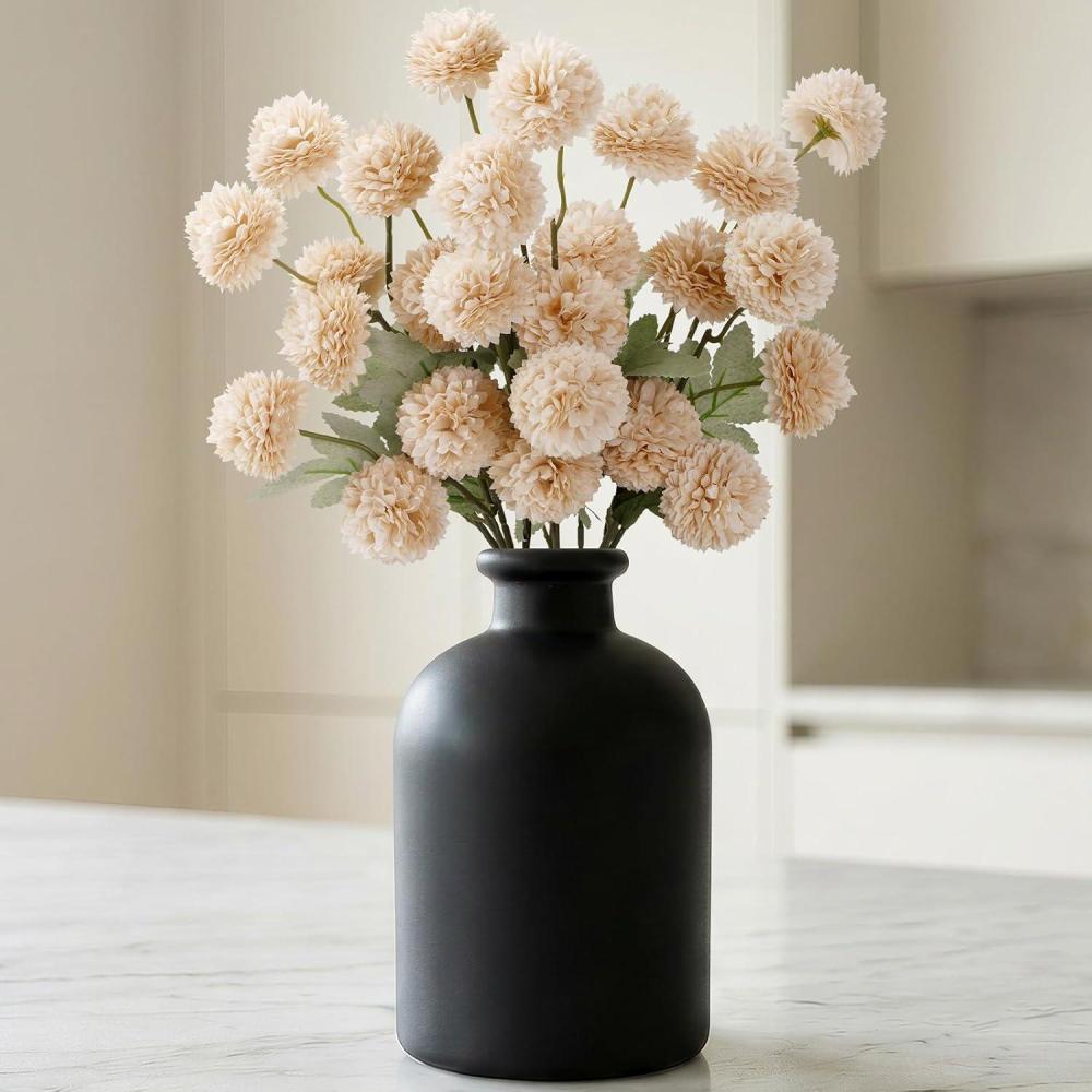 image:imageLifewit 5 Pcs Beige Artificial Flower for Vase Faux Silk Mums Ball with Long Stems for Home Decor Wedding Bulk Fake Small Chrysanthemums for Floral Arrangement Pom Pom for Bouquets CenterpiecesBeige