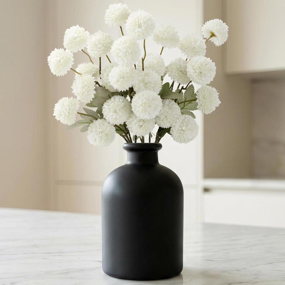 image:imageLifewit 5 Pcs Beige Artificial Flower for Vase Faux Silk Mums Ball with Long Stems for Home Decor Wedding Bulk Fake Small Chrysanthemums for Floral Arrangement Pom Pom for Bouquets CenterpiecesWhite