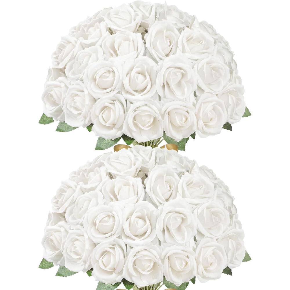 image:imageLifewit 50 Pcs Red Artificial Roses Flowers in Bulk Fake Long Stem Silk Roses for DIY Wedding Bouquets Centerpieces Arrangements Valentine DecorationsWhite