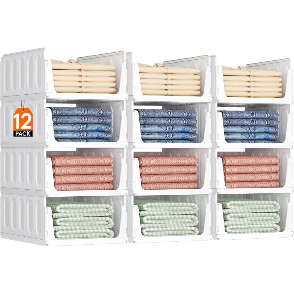 image:imageLifewit 6 Pack Stackable Closet Organizers and Storage Basket for Clothes Plastic Sweater Storage Bins for Wardrobe Multifunctional Pants Organizer for RV Pantry Kitchen Dorm 32 cm126 inchL12
