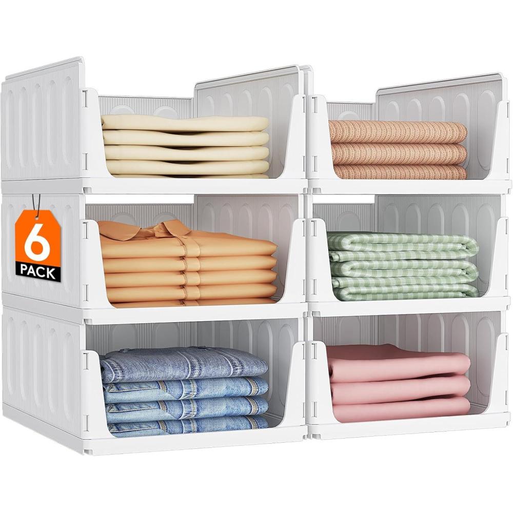 image:imageLifewit 6 Pack Stackable Closet Organizers and Storage Basket for Clothes Plastic Sweater Storage Bins for Wardrobe Multifunctional Pants Organizer for RV Pantry Kitchen Dorm 32 cm126 inchL6