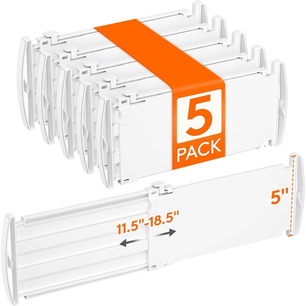 image:imageLifewit 6 Tall 5 Pack Drawer Dividers 3047cm115185 Expandable Drawer Divider for Clothes Adjustable Dresser Drawer Organizers Drawers Separators for DresserBathroomClosetKitchen White5