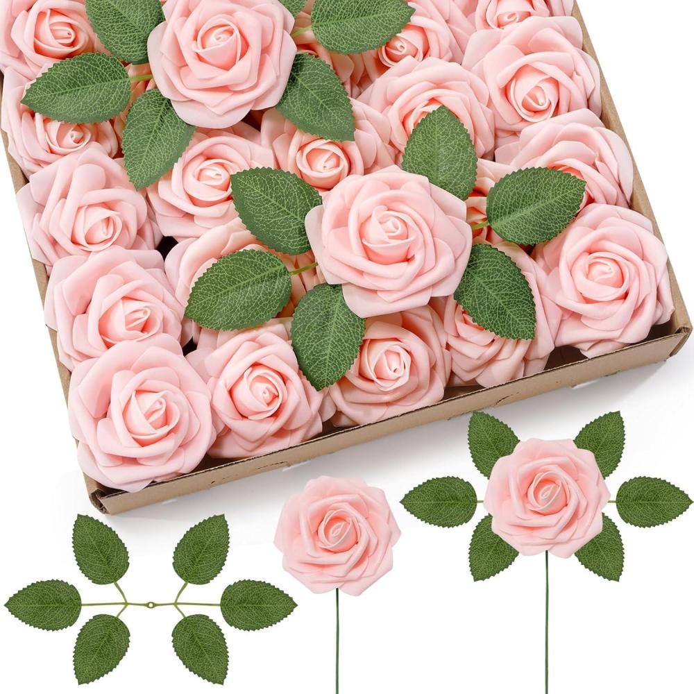 image:imageLifewit Artificial Flowers 25 Pcs Dark Red Foam Real Looking Roses with Stems Fake Roses for DIY Wedding Bouquets Centerpieces Arrangements Valentine DecorationsBlush