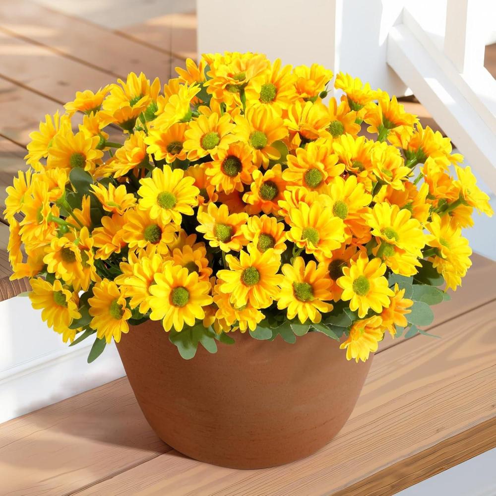image:imageLifewit Artificial Flowers Daisy for Outdoor Indoor 6 Bundles Plastic Fake Flowers Mums for Home Garden Decor Porch Window Box Faux Realistic Plants with UV ResistantMix for Yellow Orange RedYellow