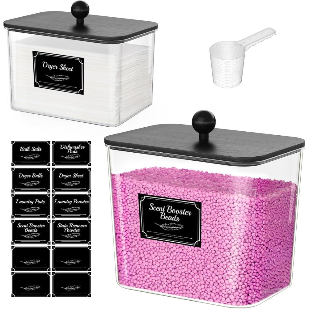 image:imageLifewit Laundry Pods Container with Lid Dryer Sheet Holder Room Organization Storage for Coffee Pods Kcup Washing Powder Scent Booster Beads 2600 2000ml05307galNatural3 PcsBlack