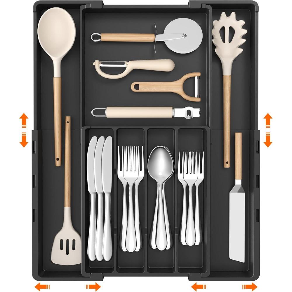 image:imageLifewit Silverware Drawer Organizer Expandable Utensil Tray for Kitchen BPA Free Flatware and Cutlery Holder Adjustable Plastic Storage for Spoons Forks Knives 47 Slots BlackBlack