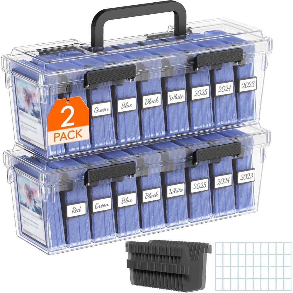 image:imageLifewit Trading Card Storage Index Card Holder Reinforced Latch Box with 8 Adjustable Dividers Writable Labels Stackable Case Fit for MTG Sports Cards up to 900 Unsleeve180 with Toploader 2 PCS2