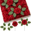 Lifewit Artificial Flowers, 25 Pcs Dark Red Foam Real Looking Roses with Stems, Fake Roses for DIY Wedding Bouquets, Centerpieces Arrangements, Valentine Decorations(Dark Red)