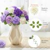 Lifewit Artificial Flowers, 25 Pcs Dark Red Foam Real Looking Roses with Stems, Fake Roses for DIY Wedding Bouquets, Centerpieces Arrangements, Valentine Decorations(Ivory & Purple Mix)