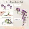 Lifewit Artificial Hanging Daisy Flowers, UV Resistant Plastic Fake Flowers for Outdoor Indoor Garden Porch Patio Balcony Decor, 2 Upright Stems + 2 Hanging Vines Combo, Double Purple(6 Pcs)