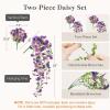 Lifewit Artificial Hanging Daisy Flowers, UV Resistant Plastic Fake Flowers for Outdoor Indoor Garden Porch Patio Balcony Decor, 2 Upright Stems + 2 Hanging Vines Combo, Double Purple(4 Pcs)