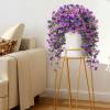 Lifewit Artificial Hanging Daisy Flowers, UV Resistant Plastic Fake Flowers for Outdoor Indoor Garden Porch Patio Balcony Decor, 2 Upright Stems + 2 Hanging Vines Combo, Double Purple(4 Pcs)