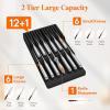 Lifewit Magnetic Drawer Knife Organizers Insert, Kitchen Plastic In Drawer Knife Block Slots, Steak Chefs Knives Holder Storage Sets for 12 Knives and 1 Sharpening Steel, Large, Black(Black)