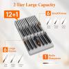 Lifewit Magnetic Drawer Knife Organizers Insert, Kitchen Plastic In Drawer Knife Block Slots, Steak Chefs Knives Holder Storage Sets for 12 Knives and 1 Sharpening Steel, Large, Black(Gray)