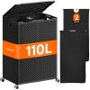 Lifewit 110L Plastic Double Laundry Basket with Lid, Collapsible 2 Section Clothes Hamper with Wheels and Removable Bags, Large Rolling 2 Compartment Bin for Laundry Room Bedroom Bathroom, Black