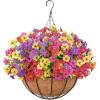 Lifewit 12 Bundles Artificial Hanging Daisy Flowers Baskets for Outdoor Decor, Plastic Fake Flowers for Indoor Garden Porch Patio Balcony, Mix for Fuchsia Purple Yellow Red(4 Mix Color(fuchsia Purple Yellow Red))