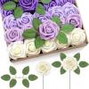 Lifewit Artificial Flowers, 25 Pcs Dark Red Foam Real Looking Roses with Stems, Fake Roses for DIY Wedding Bouquets, Centerpieces Arrangements, Valentine Decorations(Ivory & Purple Mix)