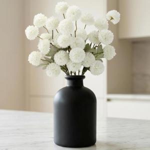 Lifewit 5 Pcs Beige Artificial Flower for Vase, Faux Silk Mums Ball with Long Stems for Home Decor, Wedding, Bulk Fake Small Chrysanthemums for Floral Arrangement, Pom Pom for Bouquets Centerpieces(White)