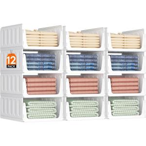 Lifewit 6 Pack Stackable Closet Organizers and Storage Basket for Clothes, Plastic Sweater Storage Bins for Wardrobe, Multifunctional Pants Organizer for RV, Pantry, Kitchen, Dorm, 32 cm/12.6 inch(L)(12)