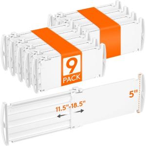 Lifewit 6″ Tall 5 Pack Drawer Dividers, 30-47cm/11.5-18.5″ Expandable Drawer Divider for Clothes, Adjustable Dresser Drawer Organizers, Drawers Separators for Dresser/Bathroom/Closet/Kitchen White(9)
